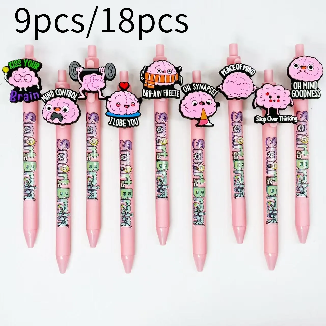 9pcs/18pcs Creative Brain-Themed Ballpoint Pens, Smart Brain Printed Ballpoint Pens, Student Writing Gift Pens
