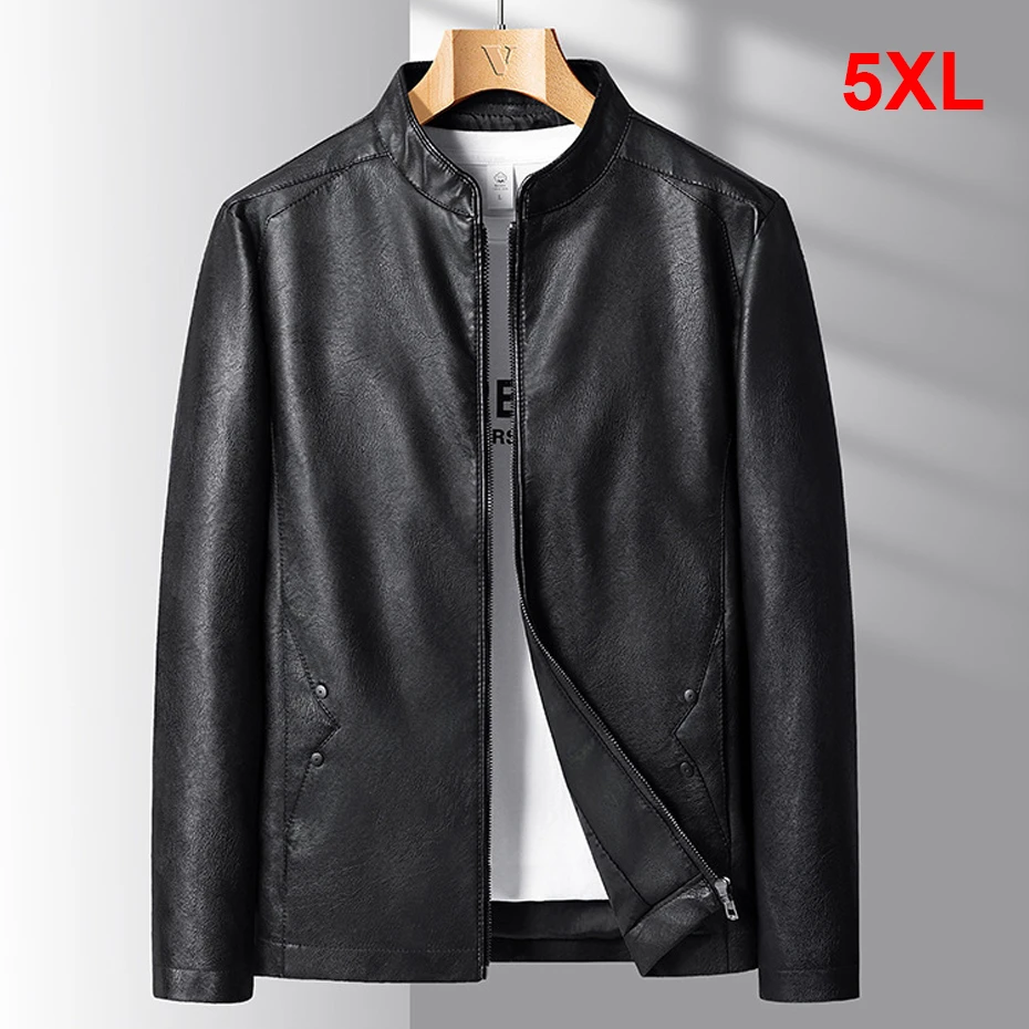 

PU Jacket Men Motorcycle Biker Coat Plus Szie 5XL Fashion Casual Stand Collar Jacket Male PU Coat Black