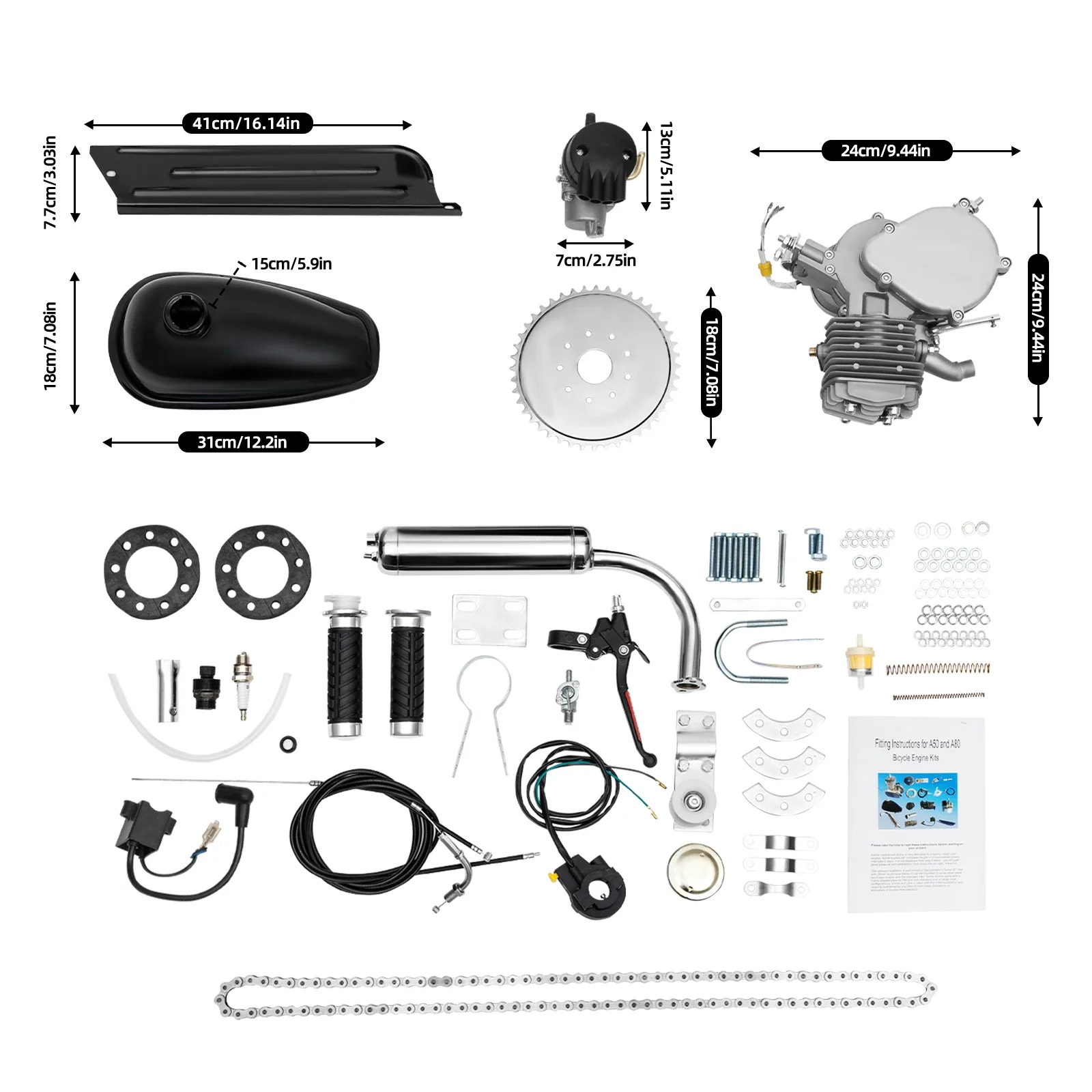 2-Takt 80CC Motor Kit, CDI Ignition Type Cycle Engine Kit, Motor luftgekühlter Fahrradmotor Set, Einzylinder-Fahrradmotor – Detail 1