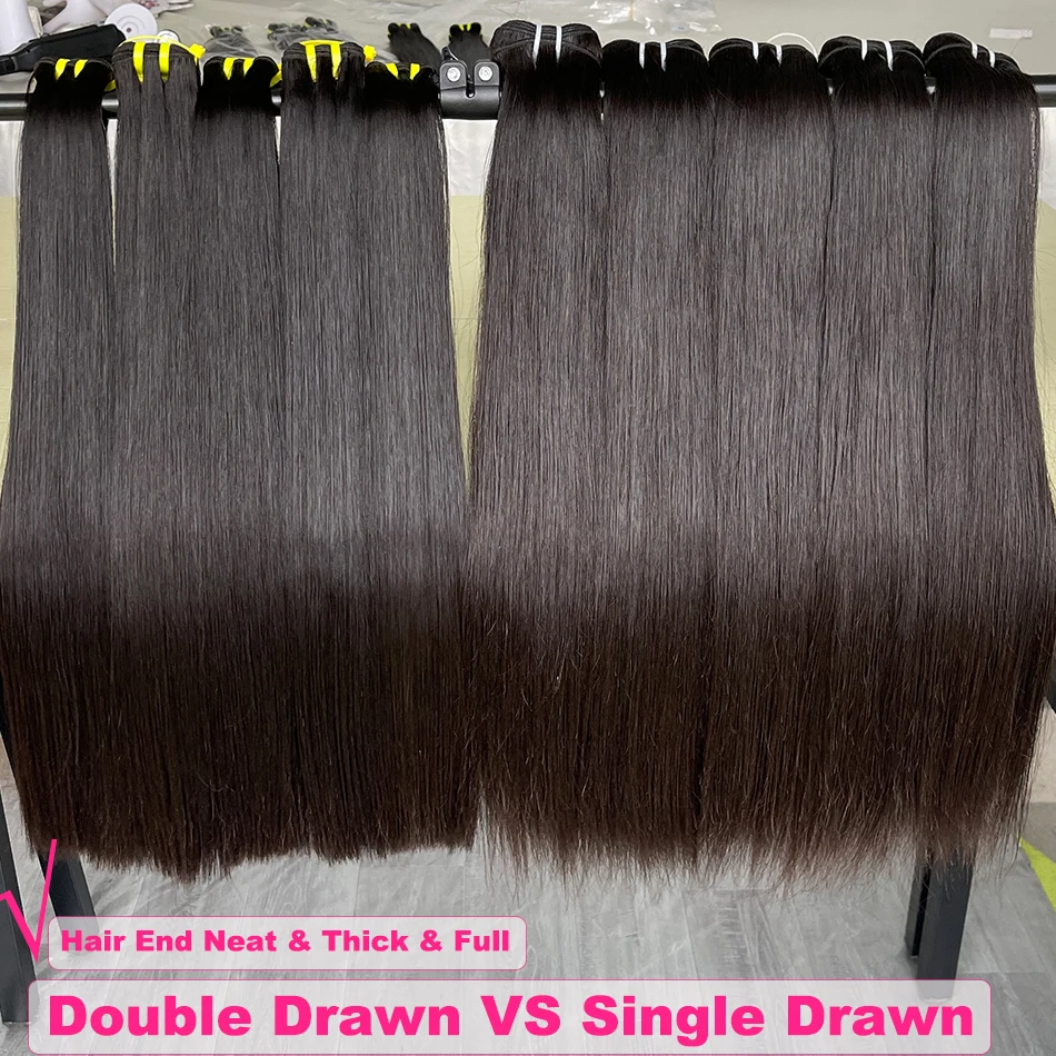 Bone Straight 100% Raw Human Hair Bundles Vietnamese Double Drawn Unprocessed Hair Weave Extensions Tissage For Women image 2