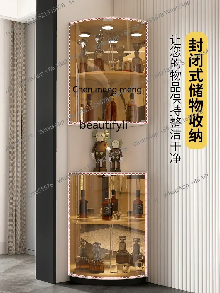 New Wine Cabinet Household Living Room Corner Glass Triangle Cabinet Fan-Shaped Corner Floor Wine Rack Display Cabinet