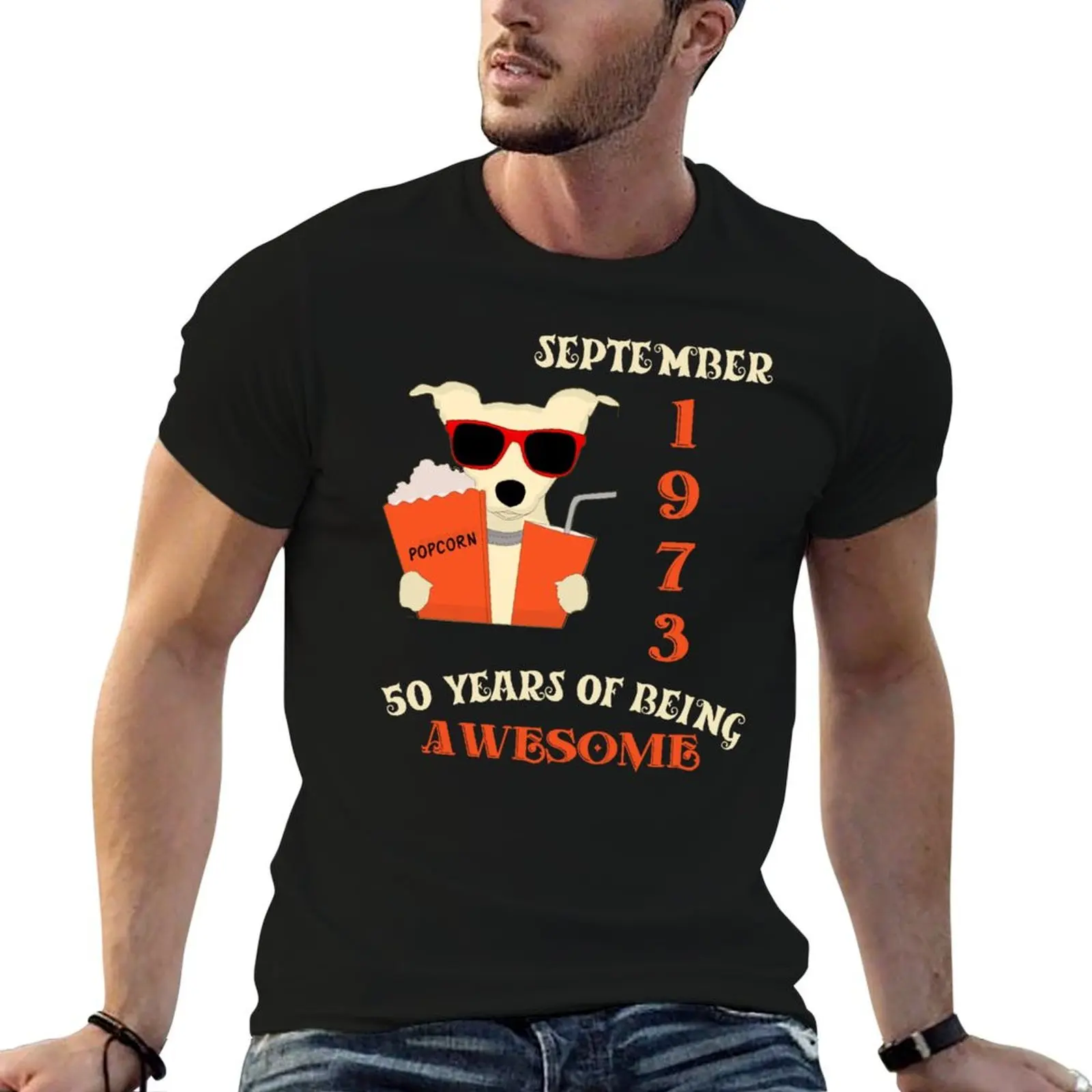 

Vintage 50 Years of Being Awesome 1973 September T-Shirt tops graphics summer tops slim fit t shirts for men