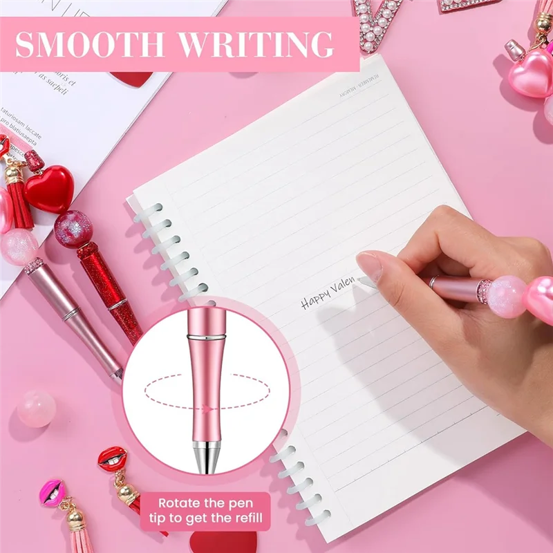 

AT82-Valentine's Day Beaded Pens, Beadable Pens Supplies, For Valentine's Day Gifts School Office Supplies 12 Pieces