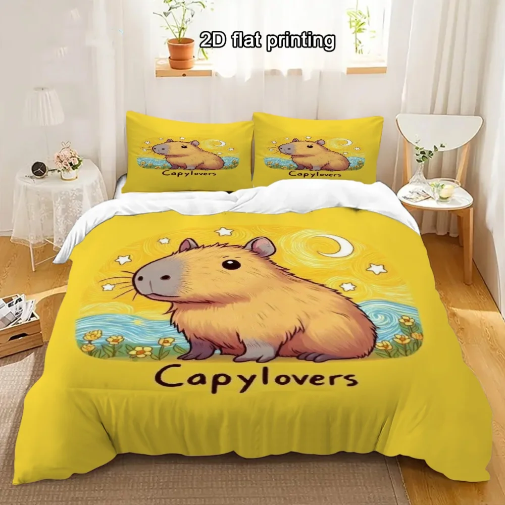 

Комплект постельного белья с капибарами, 3 предмета, с мультяшным принтом животных, пододеяльник, подарки для детей и подростков, декор для спальни, размер Twin/Single