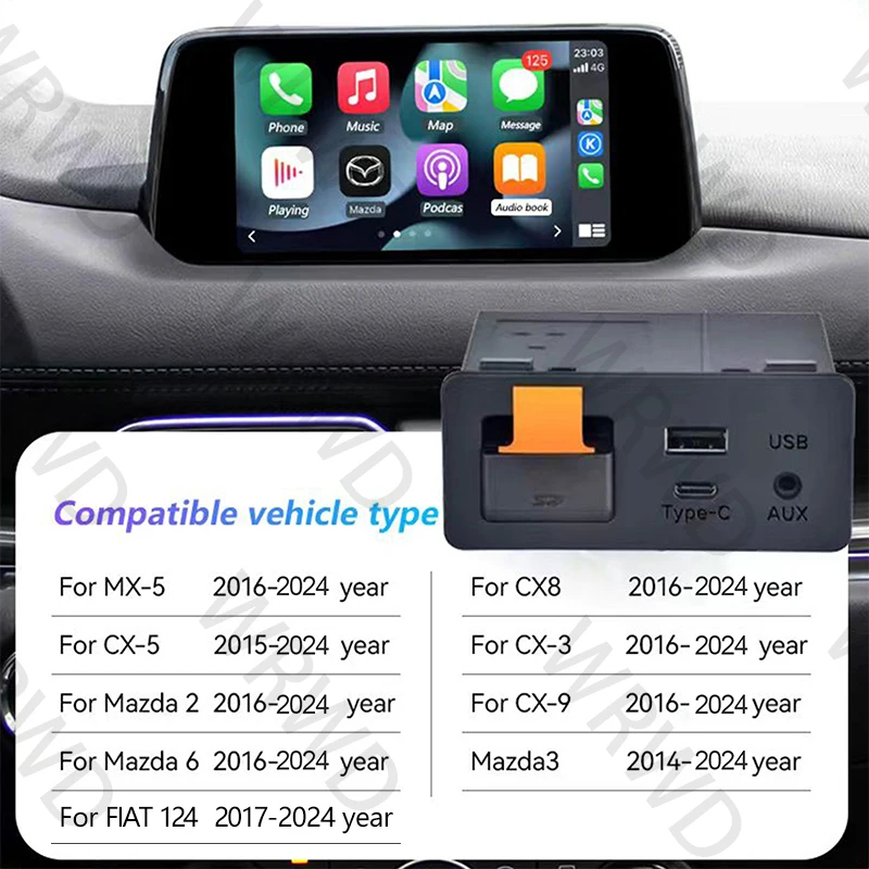 P3B Type-c Fast Charging For Apple Android AUTO Wireless Connected For Mazda 2 3 6 CX30 CX5 CX8 CX9 MX5 For FIAT 124 TK78669U0C