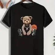 Men's Basketball Bear Cartoon Print Round Neck Short Sleeve T-shirt Casual Fashion Graphic Tee Loungewear Pajamas Top For Summer