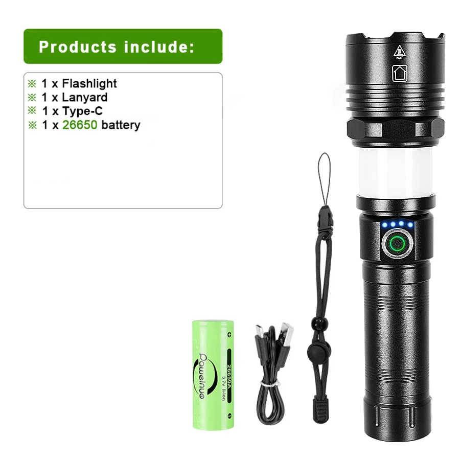 Ultra Bright Outdoor Hand Lantern 95000000LM LED Flashlight High Power Waterproof Rechargeable Flash Lights Fishing Camping Lamp