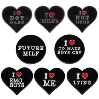 I Love EMO BOYS HOT MOMS DADS MILFs Brooches Black Heart Shape Enamel Pins Lapel Badge Punk Jewelry Accessories Gift for Friends