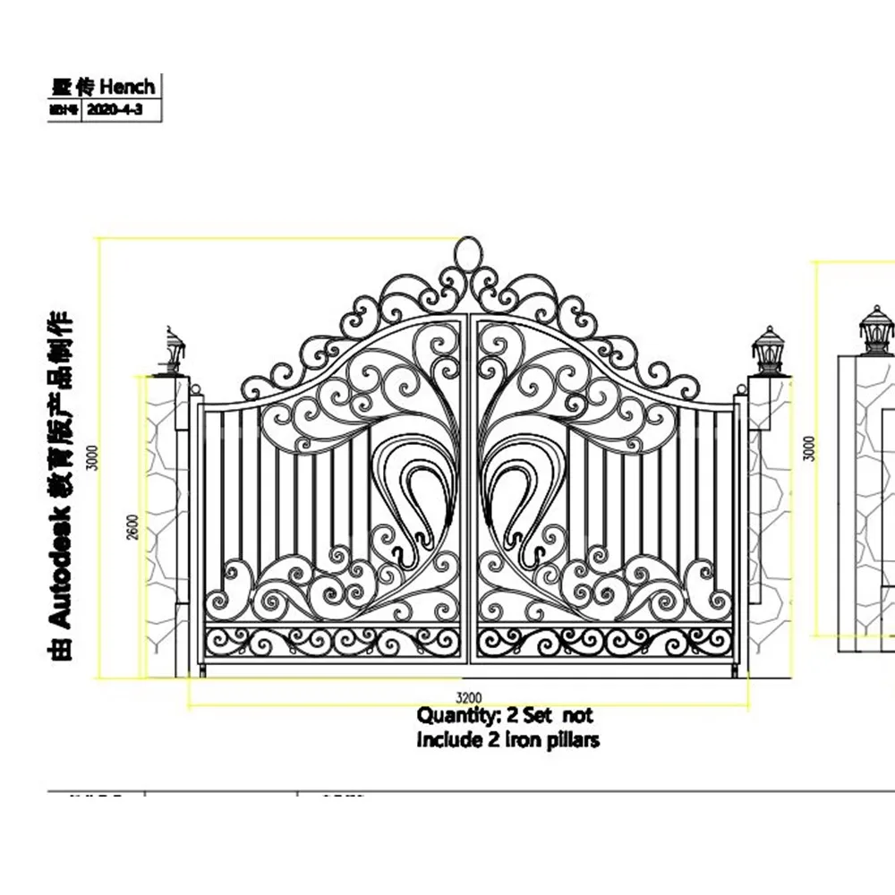 Home Villa Steel Metal 12Ft 14Ft 16Ft Driveway Aluminum Wrought Iron Gates Door Railing Fence Designs Wg9