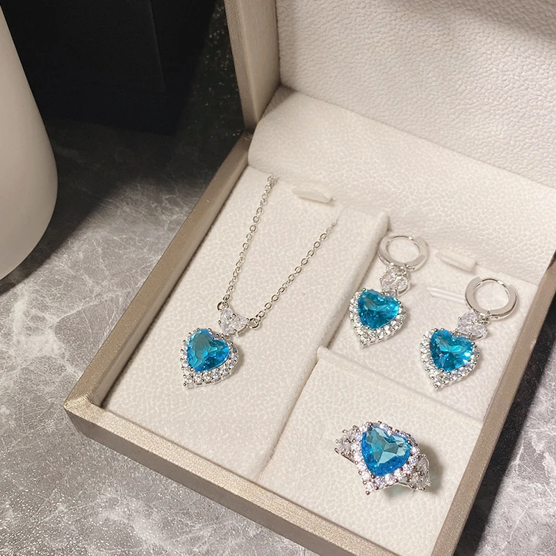 

MDLFES Moissan Diamond Style Sparkling Luminous Aquamarine Peach Heart Gemstone Earrings Swiss Blue