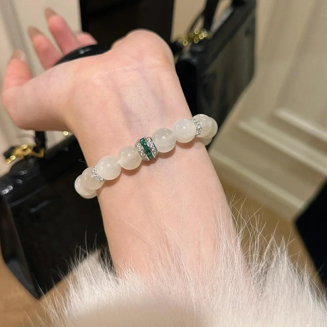 Natural Stone White Moonlight Crystal Bracelet Women's Trendy Cool Fresh Style Increase Luck and Accumulate Wealth Jewelry Gift