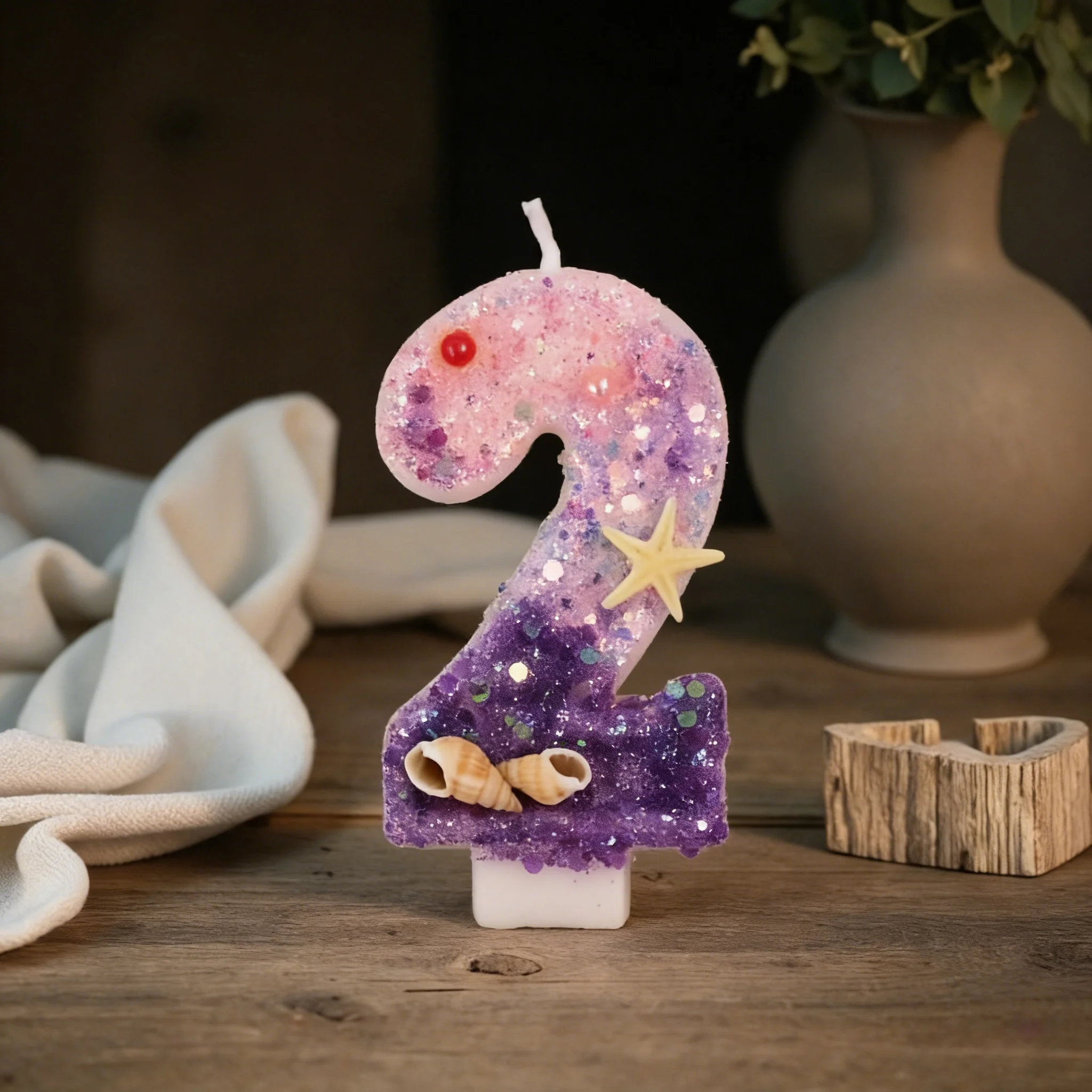 Three Color Gradient Mermaid 0-9 Number Birthday Cake Digital Candle Decoration view 4