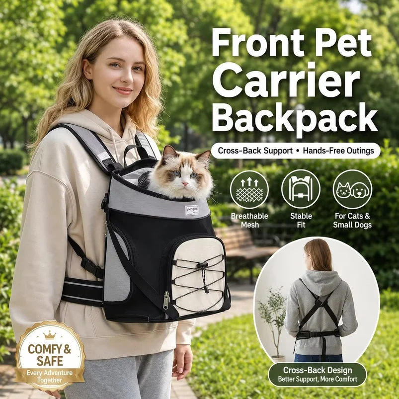 Stylish Bestseller Front Pet Backpack, Breathable Portable Outdoor Travel Carrier for Cats & Dogs