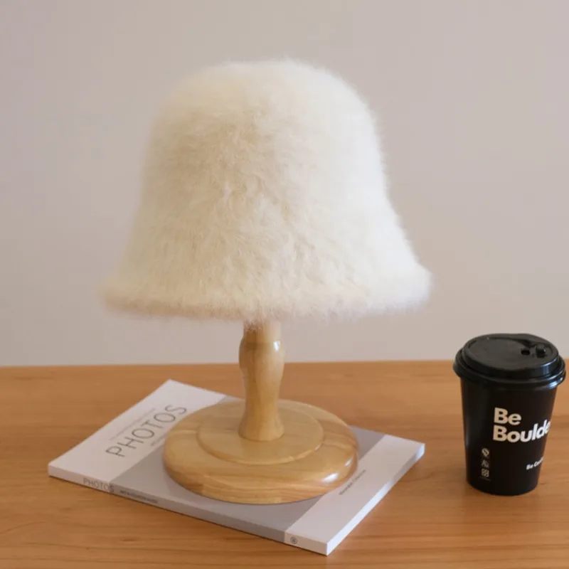 امرأة دافئة أفخم أنغولا الأرنب الفراء قبعة كوريا مصمم م قبعة بحافة سيدة الخريف الشتاء Ins موضة حوض قبعة الرجعية رقيق بنما #1