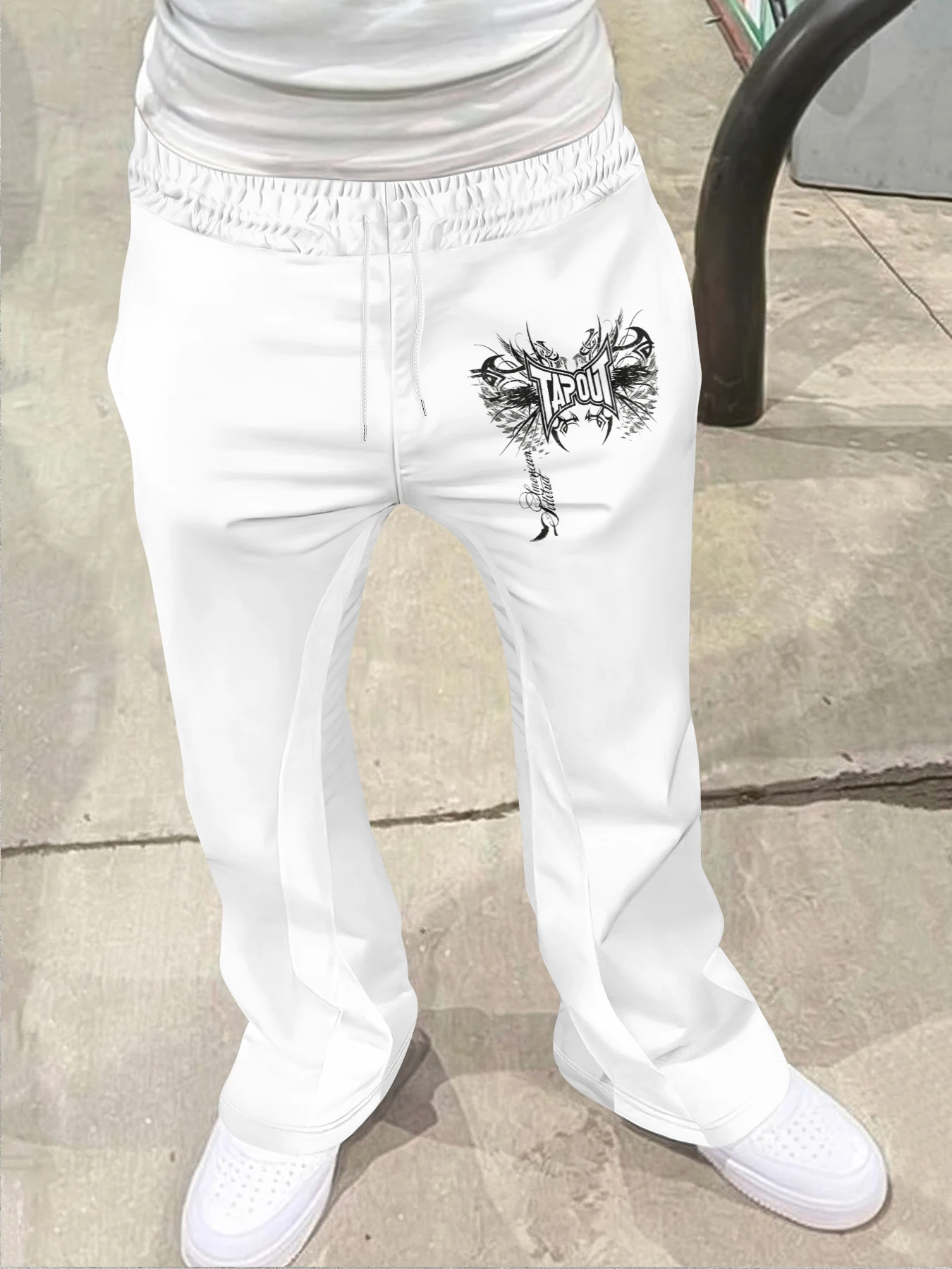 

Sweatpants Men Pants Men's Casual Street Style Trendy Cross Print Fashionable Slightly Flared Black and White Color-Block Design