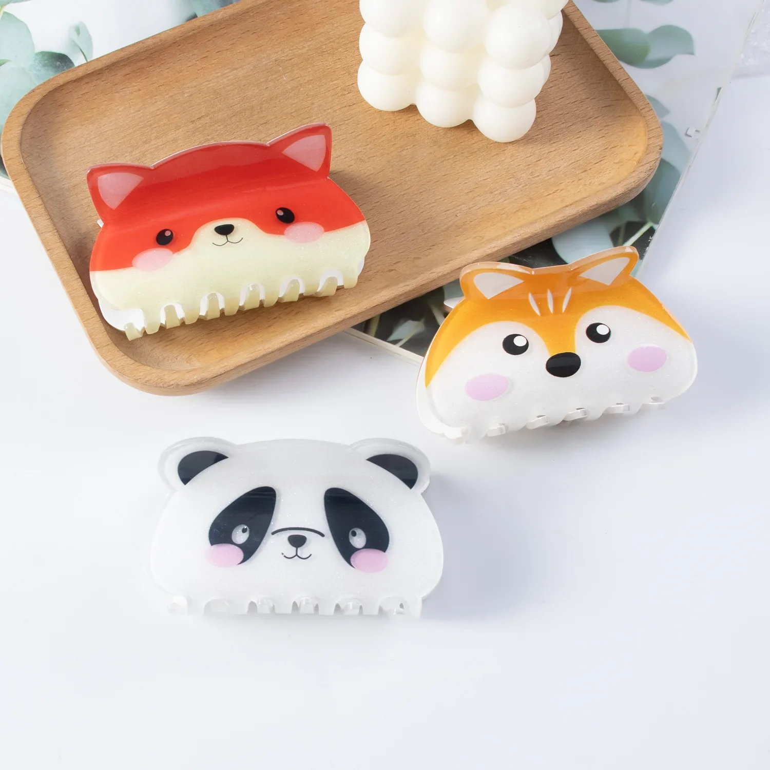 New Cute Cartoon Animal Hair Claw Acrylic Fox Panda Printing Crab Hair Clips Hairpins for Women Girls Hairwear Hair Accessories