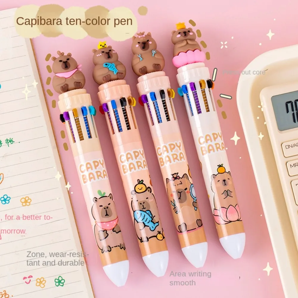 Cute Cartoon Capybara Multicolor Pen Plastic Creative Capybara Pen Ten-Color Colorful Brown Ten-Color Pen Girl Gifts