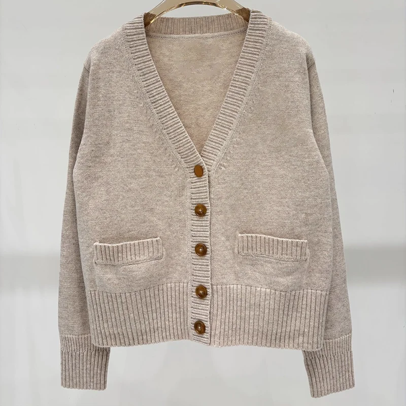 

Высококачественный женский кардиган с глубоким V-образным вырезом и принтом, застежкой на одной пуговице и небольшим свитер с карманами 25919175