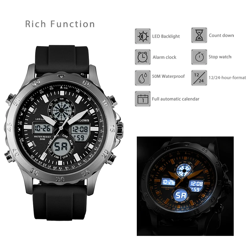 Reloj de pulsera deportivo para hombre, cronógrafo grande, resistente al agua, retroiluminación, informal, Eletronic, sumergible, Original, 2024