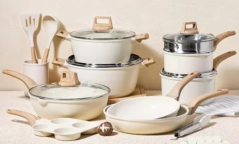 Sets Induction Pots and Frying Pans Healthy Non Stick White Granite Cookware