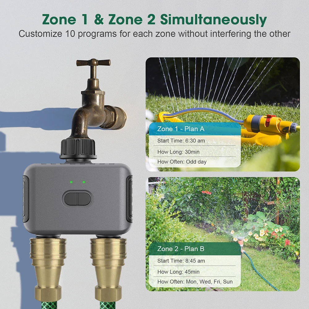 Tuya Smart Water Timer Zigbee/BT Automatic Irrigation Controller 2 Outlet Sprinkler Garden Watering System Support Alexa Google
