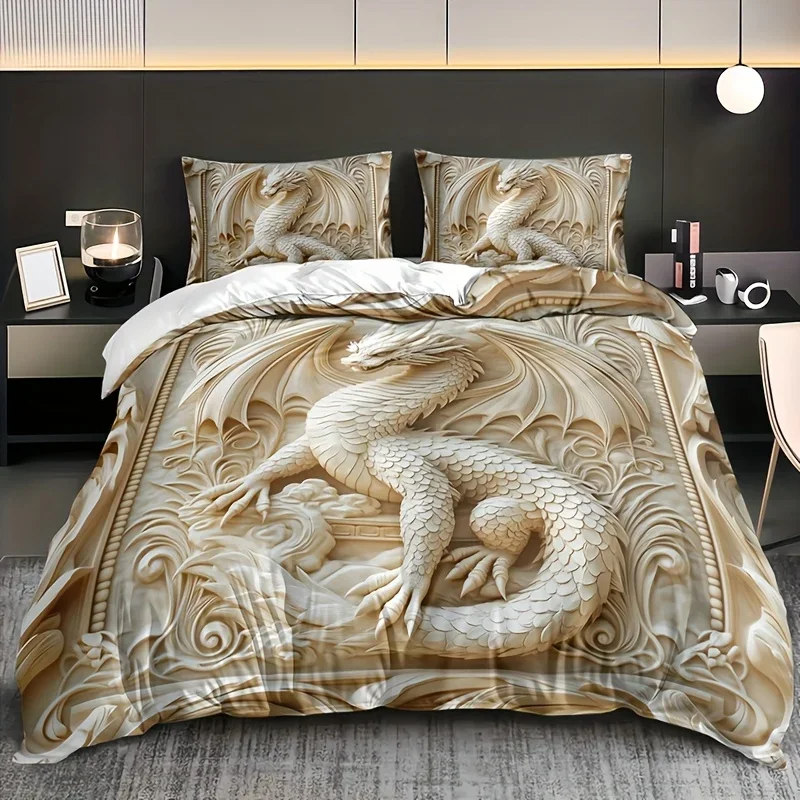 Dragon Totem Bamboo Fiber Duvet Cover Set - All-Season Comfort Household And Dormitory Machine Washable Bedding Decor