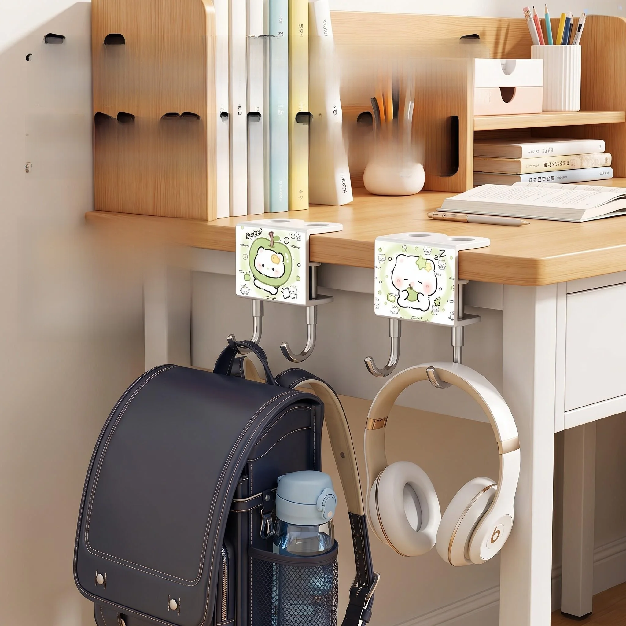 

Creative Cute Bookbag Hook No Drilling Strong Bearing Dual Hook Detachable Desk Multi Functional Hook Dormitory Children...