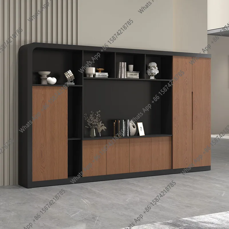 Data Decorative Cabinet Simple Modern Bookcase Office Furniture File Storage Office Background Cabinet Wood Grain