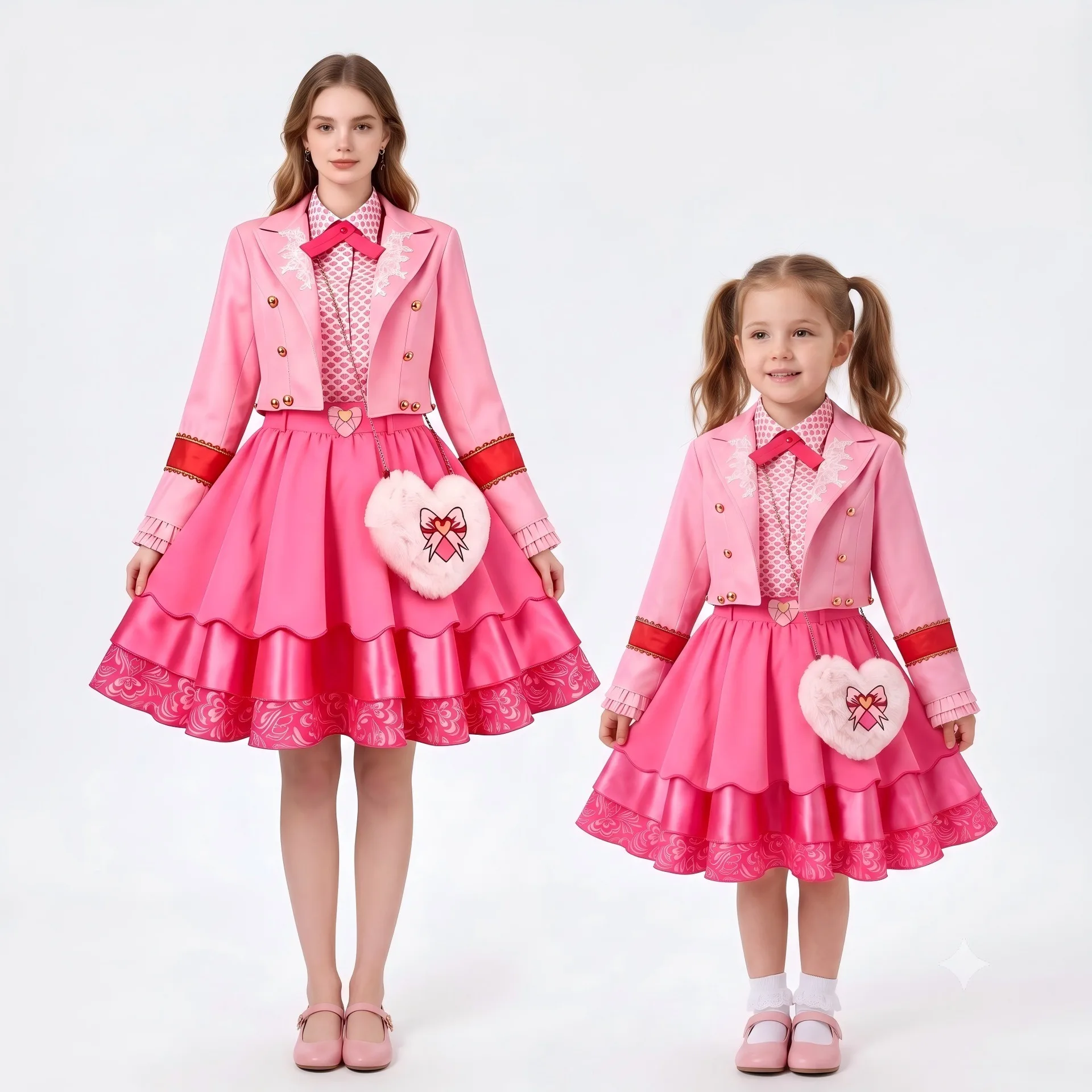 2026 Movie Descendants 5 Costume Adult Kids Wicked Wonderland Pink Chloe Red Cosplay Outfit Wig Halloween Clothes For Women Girl