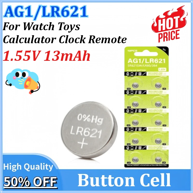 

5-100PCS 1.55V AG1 LR621 364 V364 164 531 SR60 CX6 SR621 Alkaline Coin Cell Button Battery for Watch Toy Calculator Clock Remote