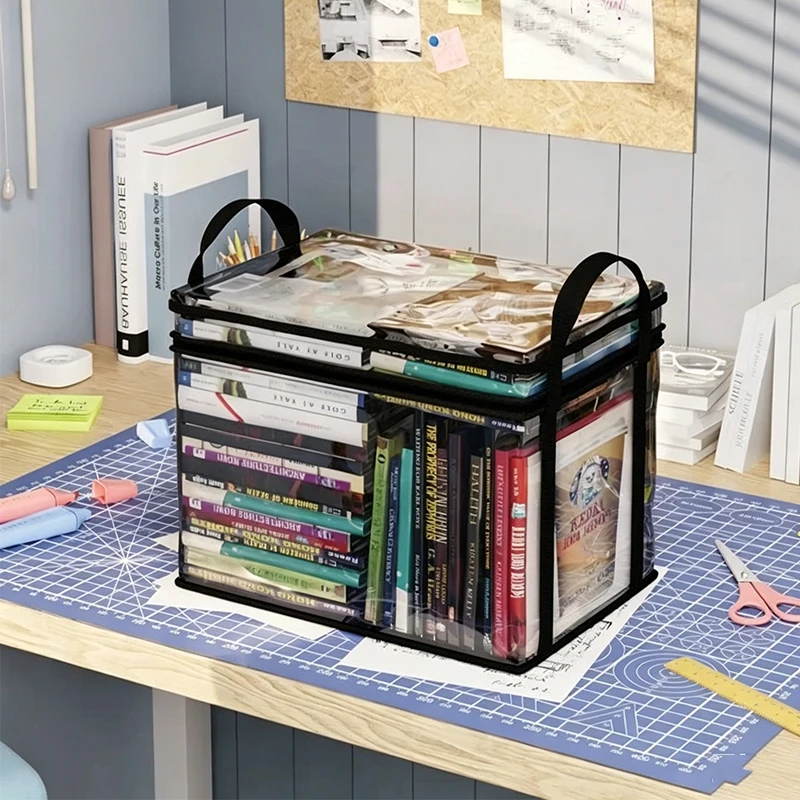 Foldable Book Box Storage Box, Dormitory Book Organizer Transparent Waterproof Storage Box, Fully Enclosed Zipper Design