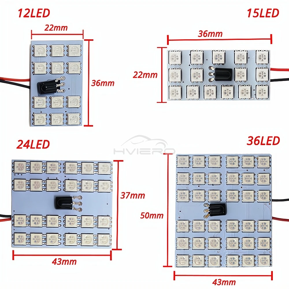 2 pièces T10 LED RGB intérieur 12V 5050 SMD lampe de coffre décorative télécommande multicolore panneau de voiture tableau de bord dôme éclairage de lecture