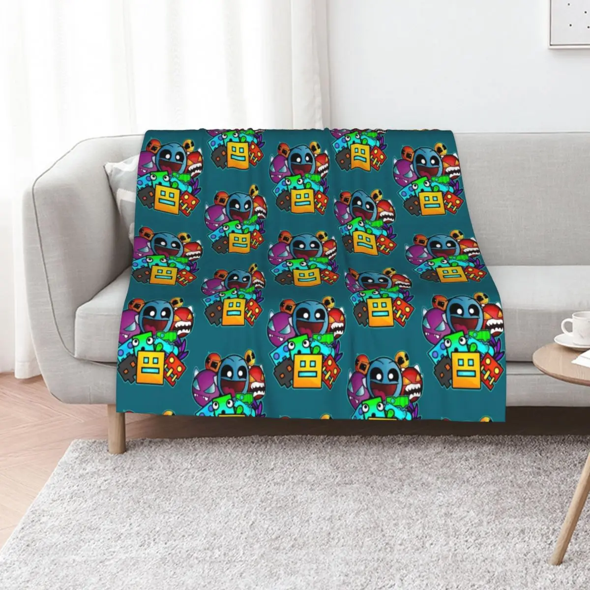 

geometry dash old school gaming Throw Blanket cosplay anime Plaid Summer Beddings Comforter Blankets