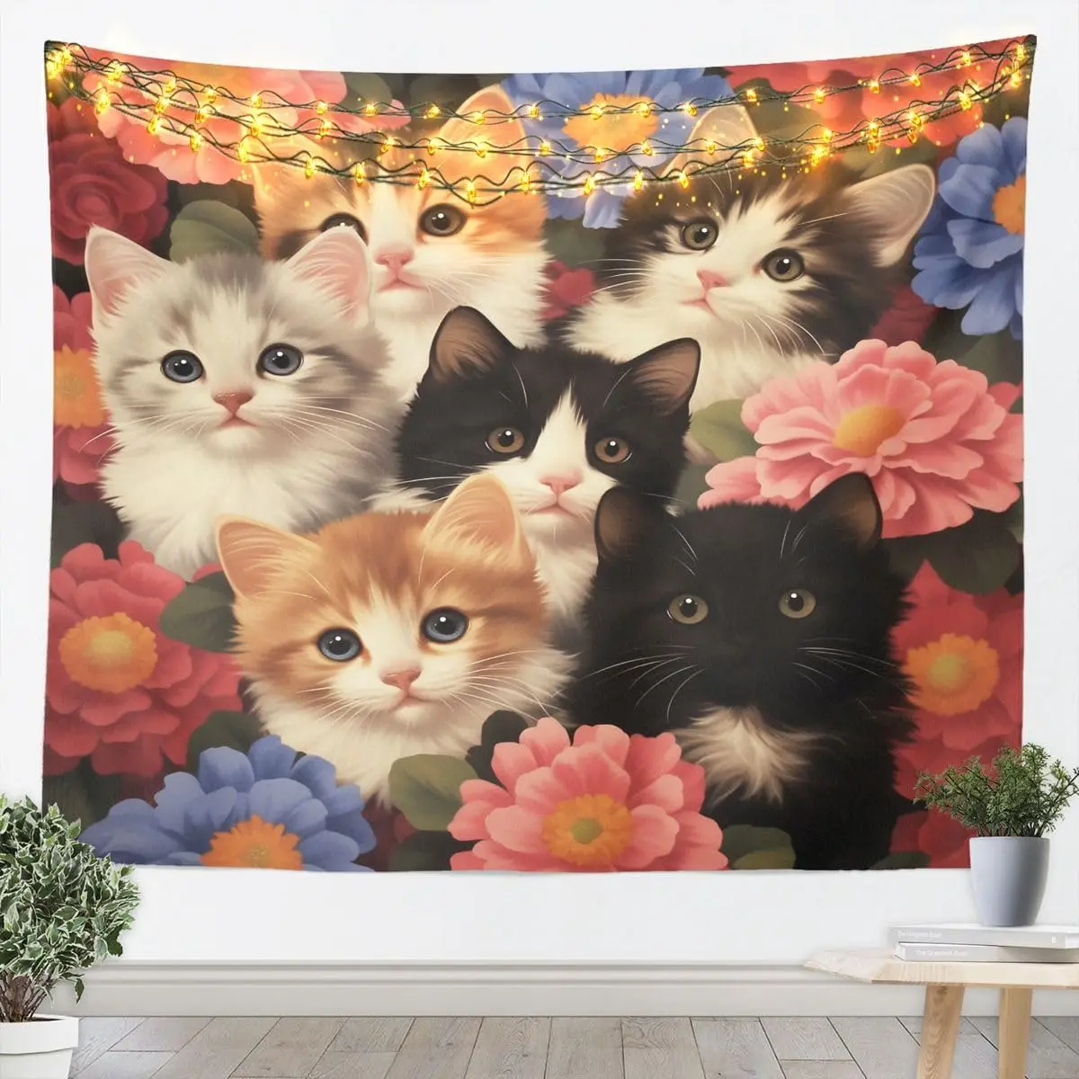 Cute Corgi Dog Tapestry, Adorable Cartoon Corgi Faces Print Wall Hanging for Bedroom Living Room Dorm Home Decor