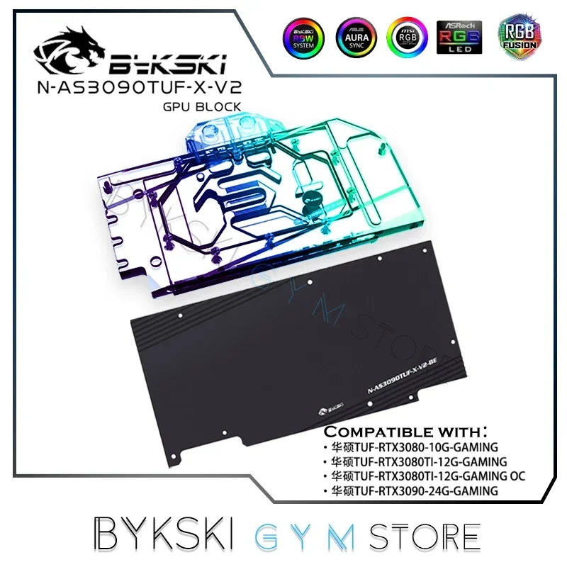 Bykski Gpu Water Blok Voor Asus Tuf RTX3090/3080/3080ti Gaming Grafische Kaart, gpu Koeler Radiator Argb Aura Sync N-AS3090TUF-X-V2