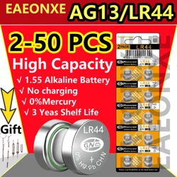 2-50pcs batterie AG13 LR44 ad alta capacità L1154F SR44 A76 batteria alcalina Premium batteria a bottone 1.5V per calcolatrice