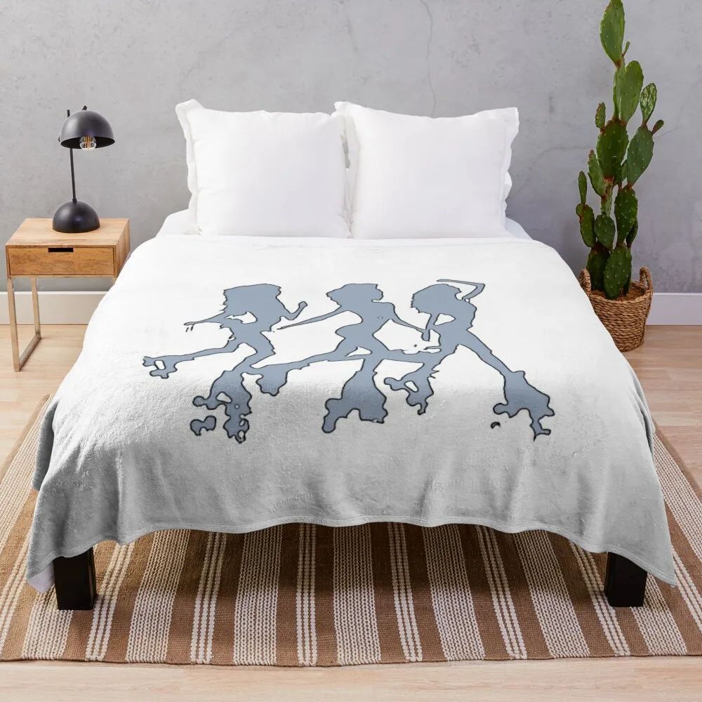 Three Sisters Roller Skating Silhouette Grey Summer Vibe Throw Blanket blankets ands Shaggy Bed linens Bed Blankets