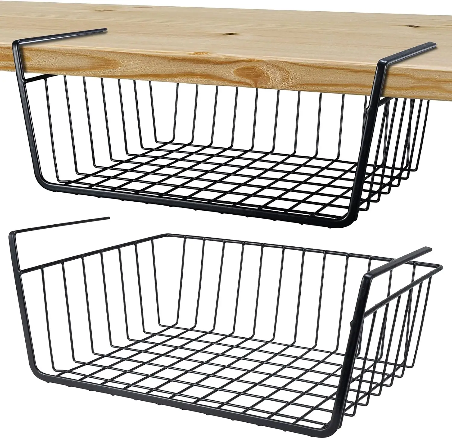 

Undershelf Storage Basket Set of 2, Space Saving Hanging Wire Bins for Kitchen Pantry Bookshelf