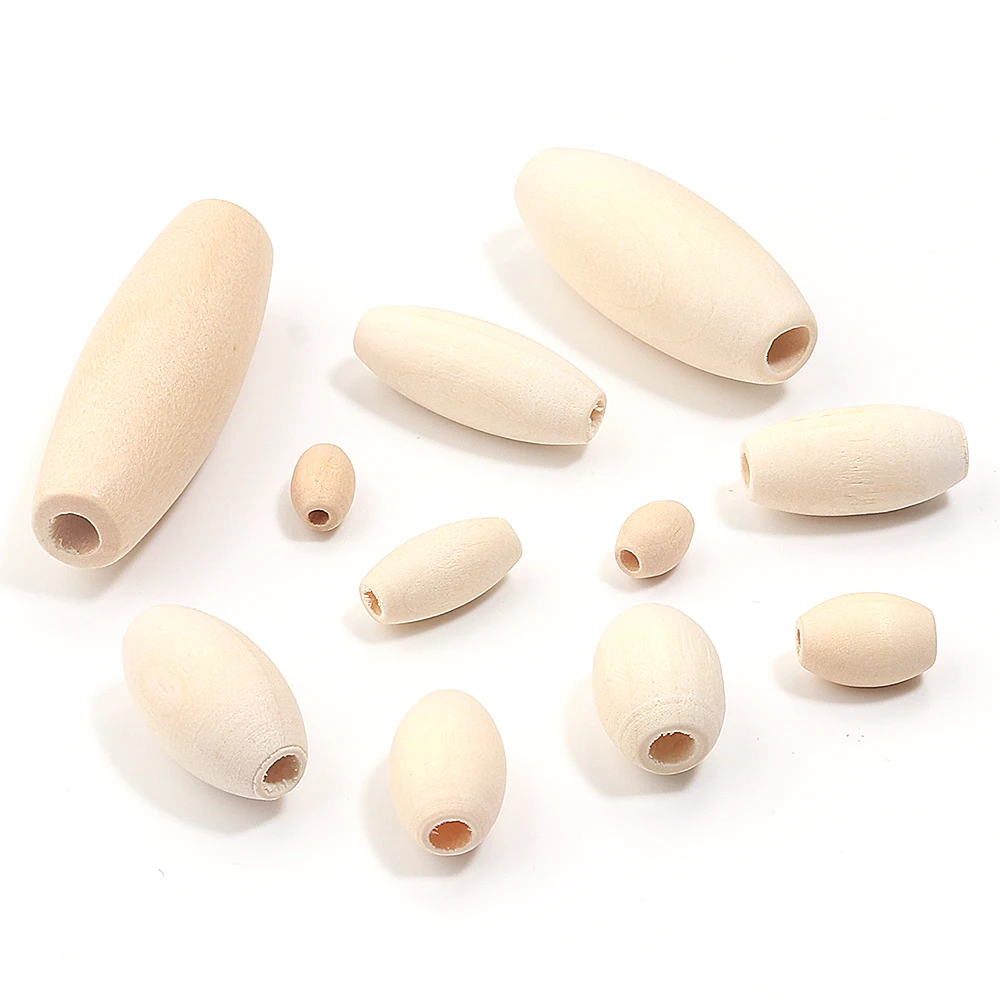 20-200pcs/lot Multisize Natural Wooden Beads Olive Shape Puzzle Prayer Long Spacer Wood Beads For DIY Handmade Bracelet Necklace image 4
