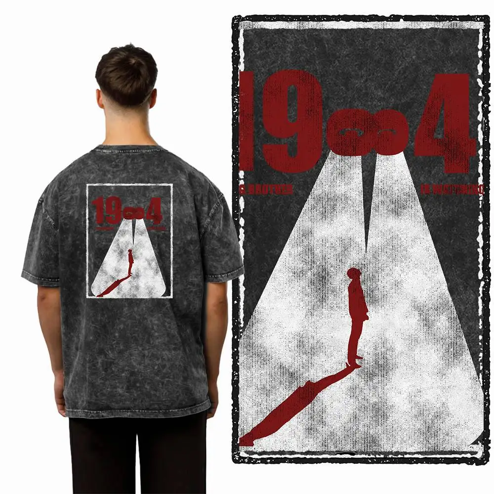 

Лето 2025 г., футболка из 100% чистого хлопка с принтом на спине, винтажная мужская уличная одежда с графическим принтом 1984 года, большой размер, крутая футболка с круглым вырезом Y2k