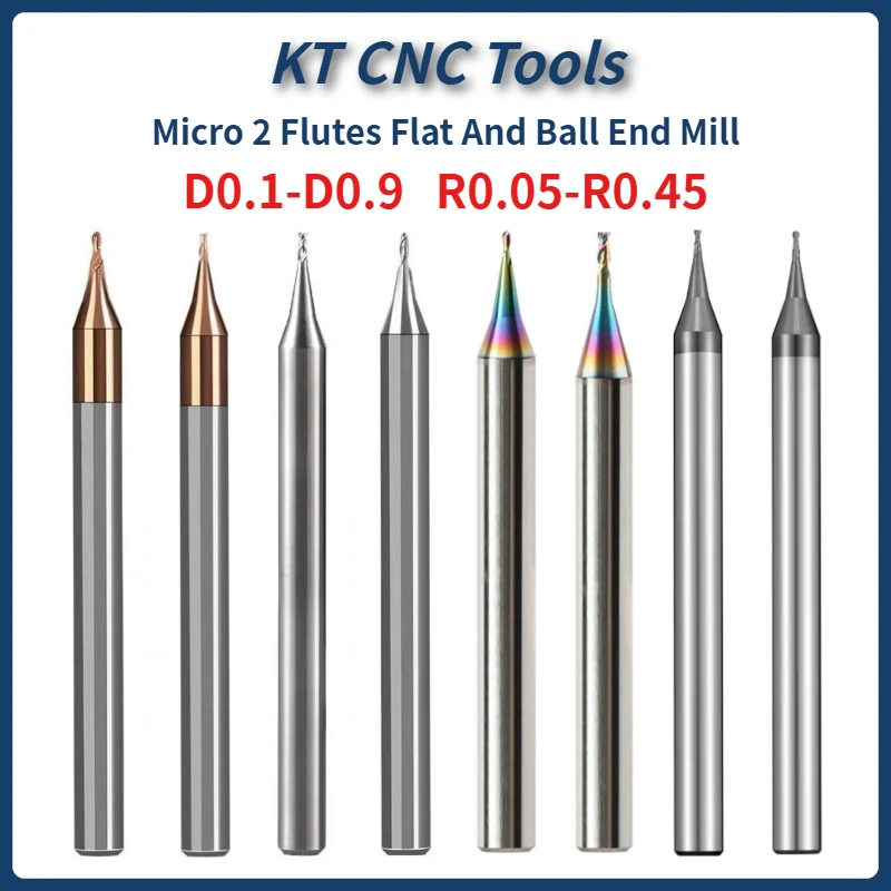 HRC60 D0.1-0.9 R0.05-R0.45 Micro 2 Flöten Flachschaftfräser CNC-Fräser 4 mm Schaft Wolframkarbid-Schaftfräser Mini-Fräser
