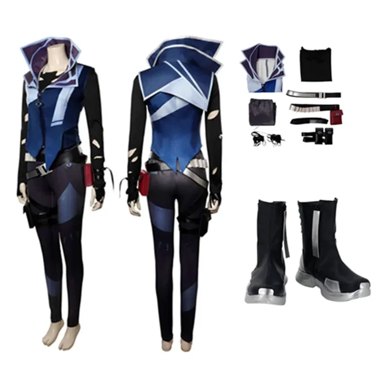 Valorant Fade Cosplay Costume para Mulheres Adultas, Colete, Calças, Cintos, Roupas, Sapatos, Botas, Dia das Bruxas, Terno de Carnaval