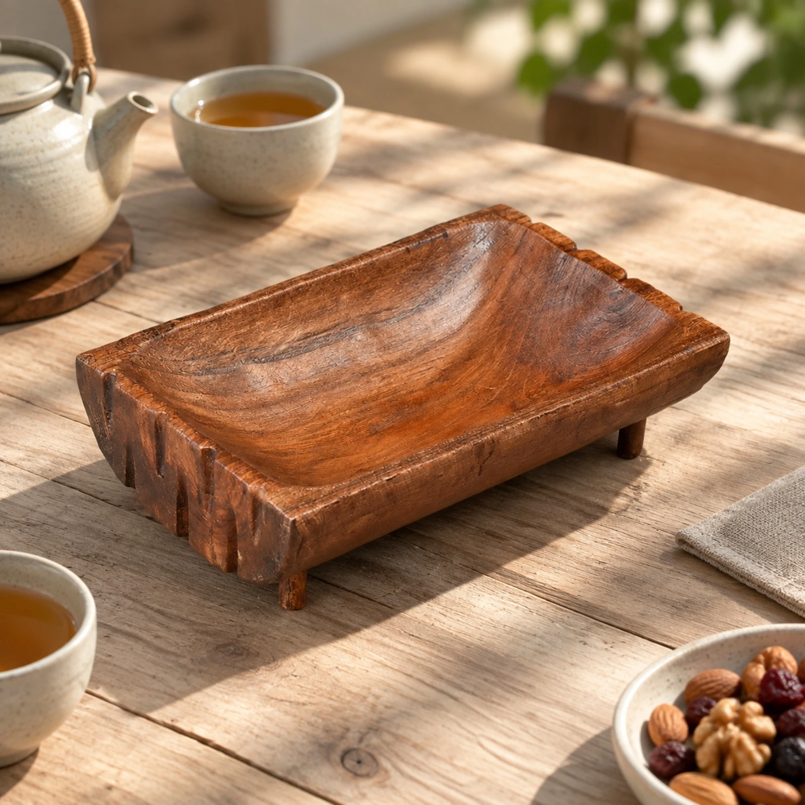 Handmade Mango Wood Serving Tray Sturdy Mango Wood Serving Tray Party Platter Long-Lasting Rustic for Entertaining, Dining Table