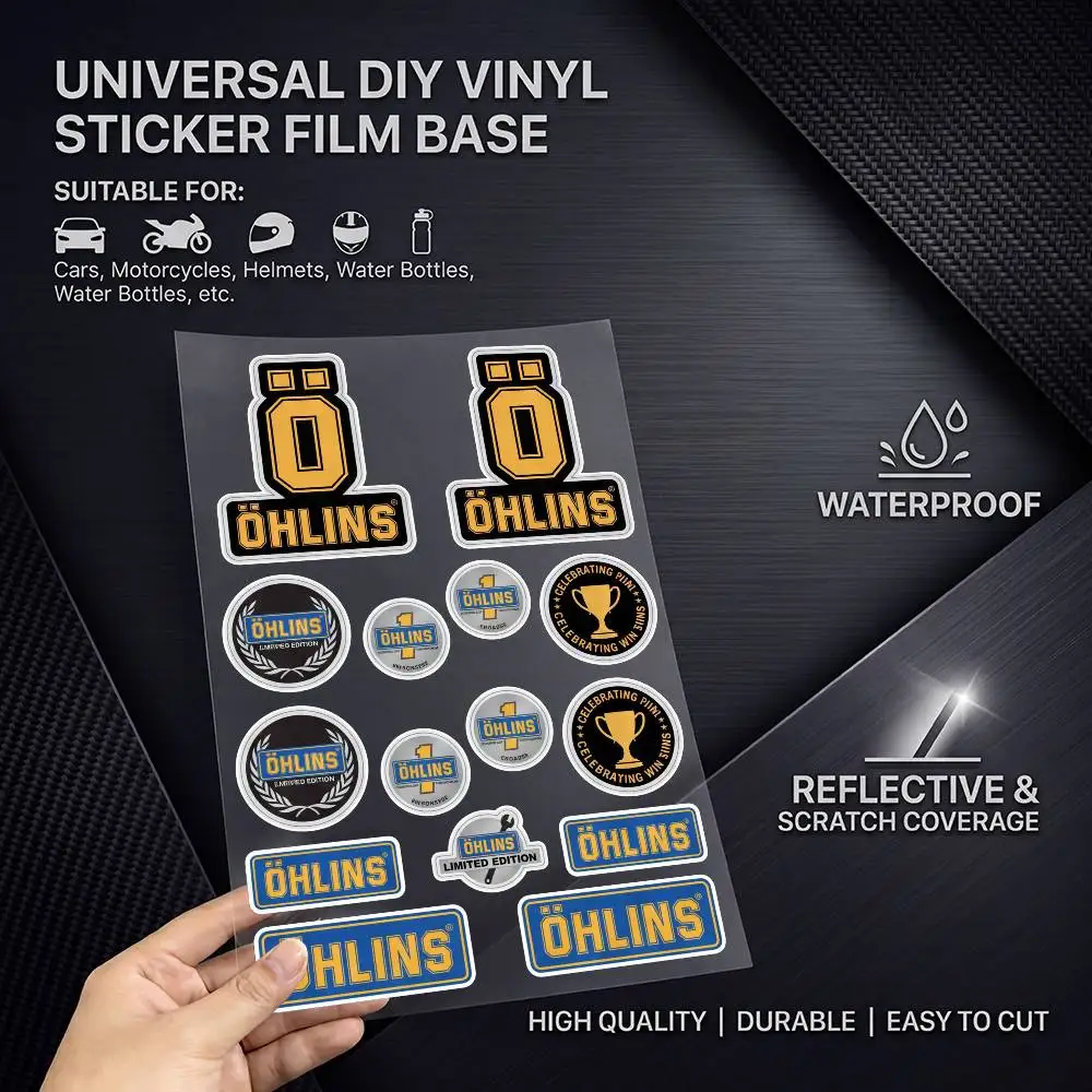 OHLINS Universal Multi-Purpose Reflective Waterproof Stickers Scratch Conceal For Auto Bike Helmet Mug Fridge Decoration