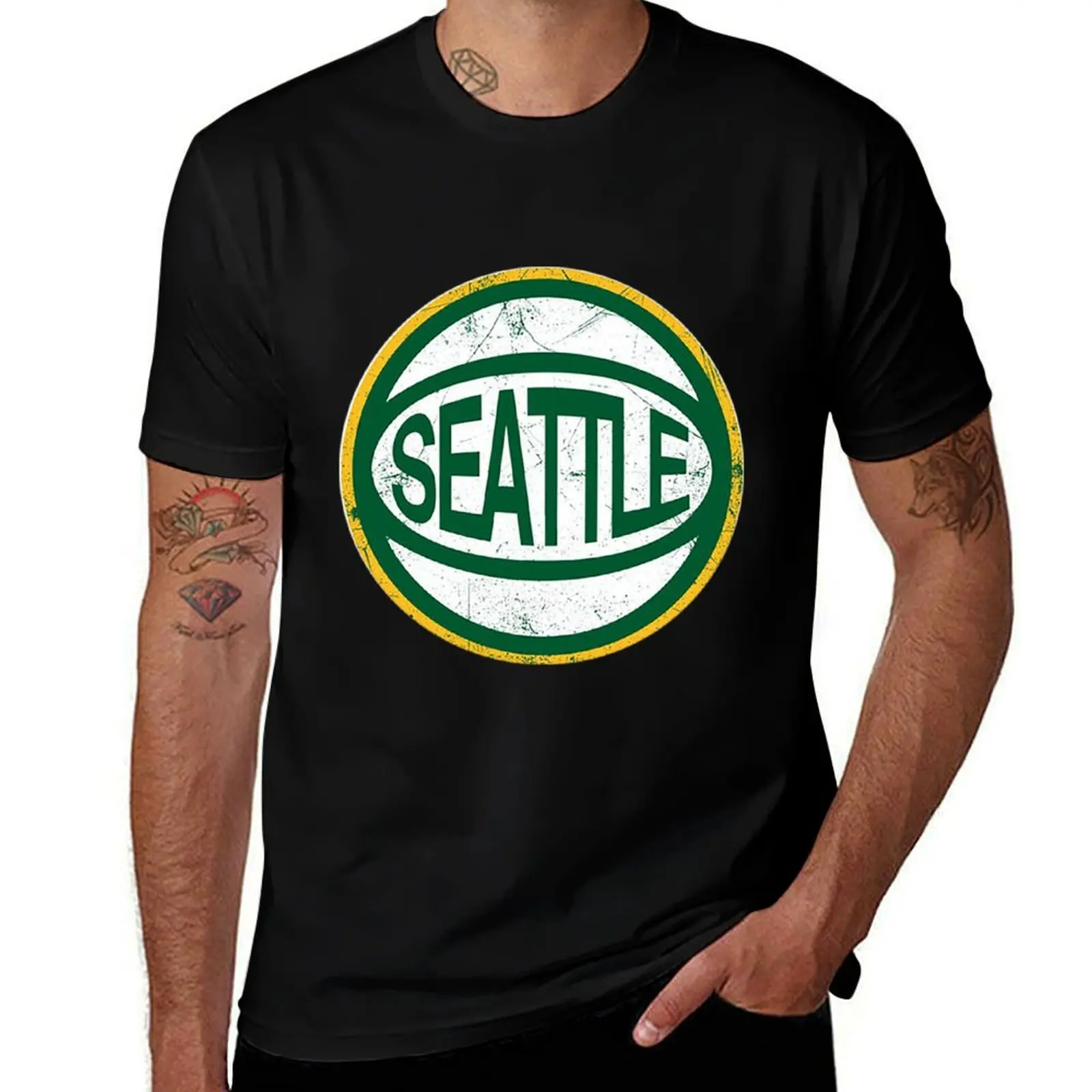 Seattle Retro Ball - Green 2 T-Shirt Short sleeve tee vintage graphic tee T-shirts for men cotton