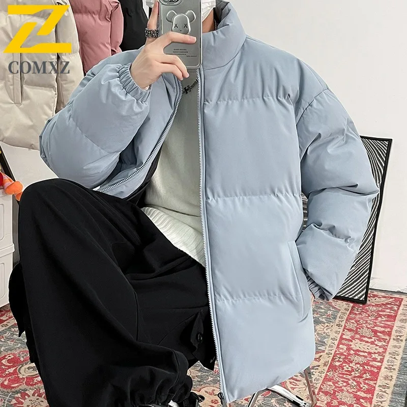 COMXZ Men's New Winter Puffer Jacket Cotton-Padded Coat Trendy Korean Style Thickened Fleece Lined Versatile Plus Size Jacket