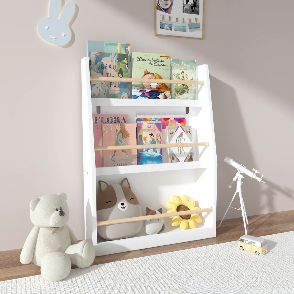 Orraves 3 Tier Kids Book Shelf,Kids Book Rack, Helps Keep Bedrooms, Playrooms, and Classrooms Organized,White