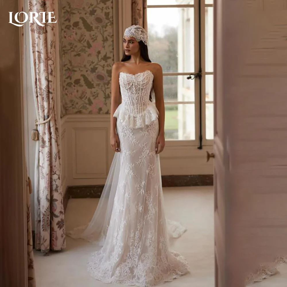 

LORIE Lace Mermaid Wedding Dresses Sexy Pleats Aplliques Bride Gown Backless Bride Bridal Dress vestidos de novia Customized