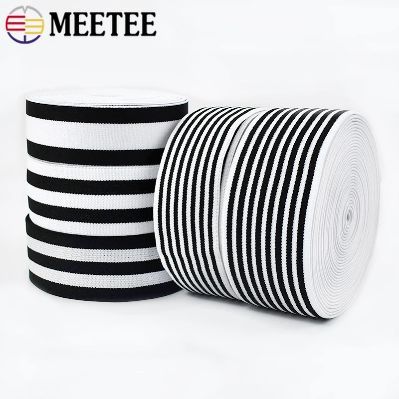 

4/10Meters Stripe Nylon Elastic Band Black White High Tenacity Rubber Bands Garment Trim Lace Webbing DIY Sewing Accessories