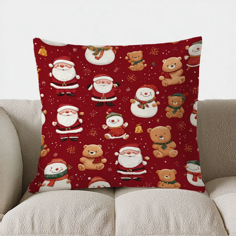 

Christmas Santa Bears Snowmen throw pillow cover with short plush print living room sofa decoration cushion cover pillow covers